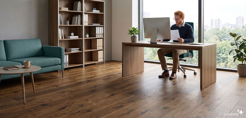 Landhausdiele Adria Eiche geräuchert im Büro verlegt