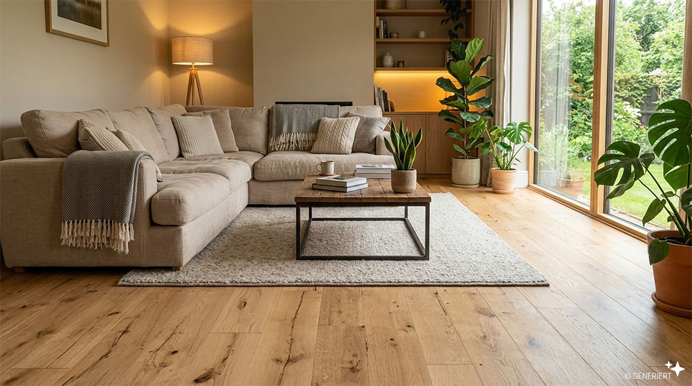 Landhausdiele Steiermark Eiche Natur im Wohnzimmer verlegt