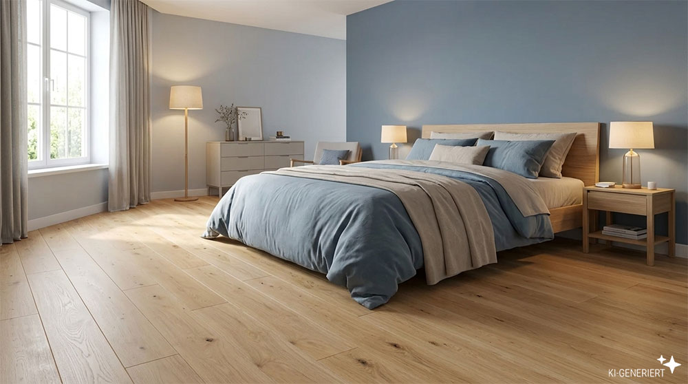 Landhausdiele Sylt Eiche Elegance verlegt im Schlafzimmer