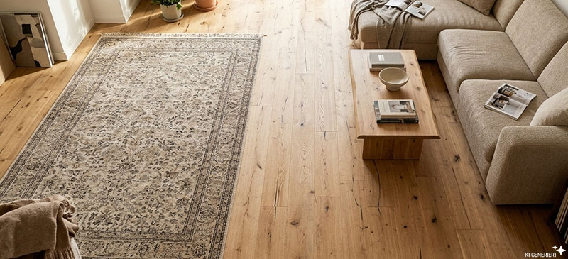 Landhausdiele Ticino Eiche Rustikal verlegt im modernen Wohnzimmer